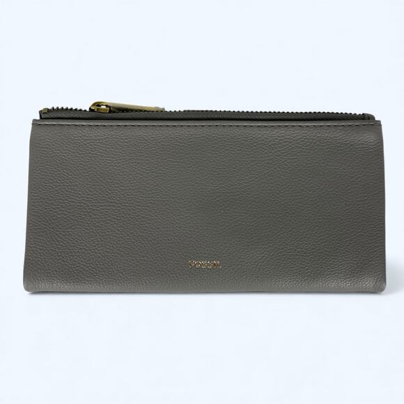 Fossil Lainie Gray Crossgrain Leather Organizer Credit Card Snap Wallet NWT - Picture 2 of 10